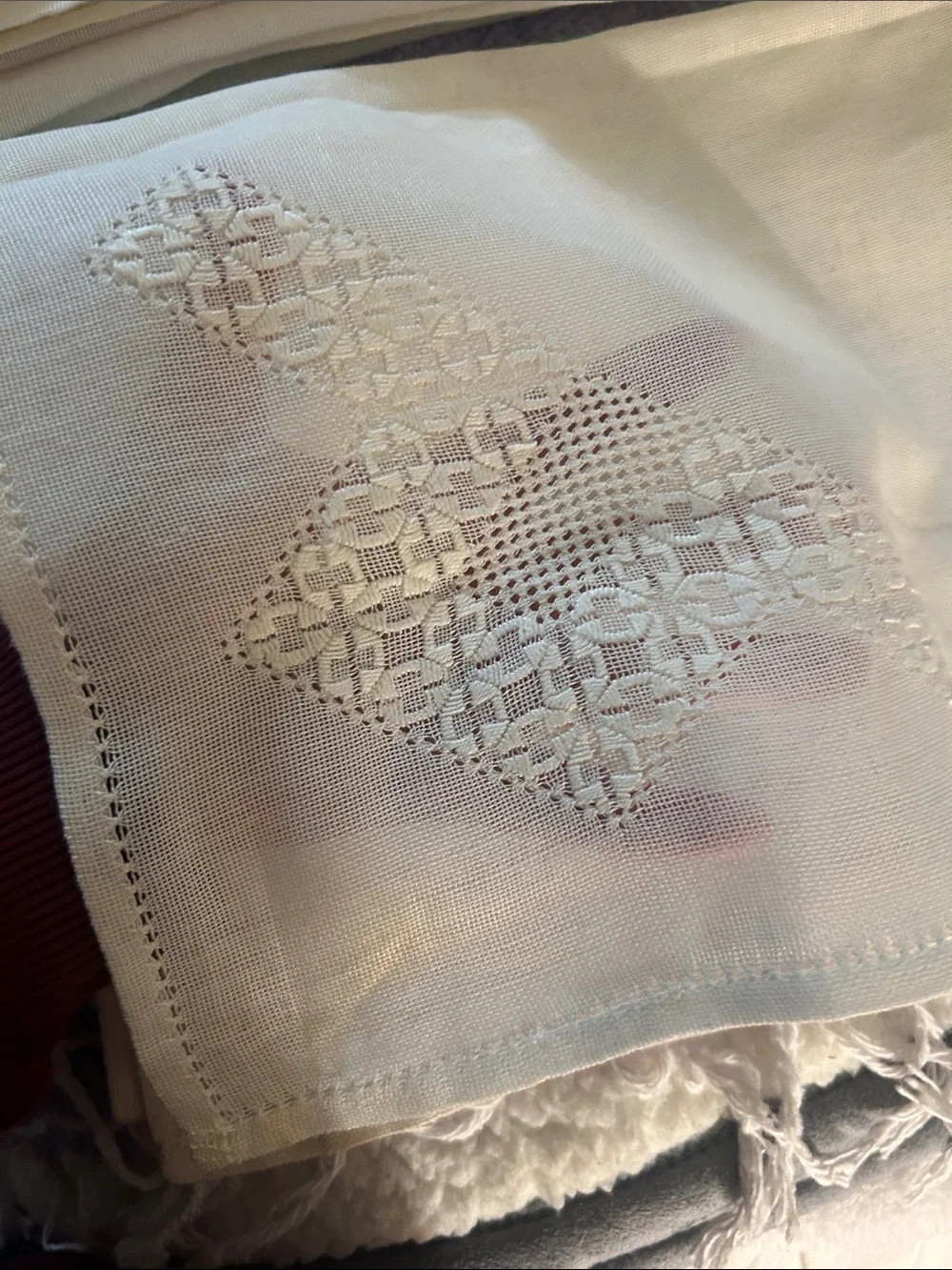 Vintage Linen Hardanger Embroidered Norwegian Runner with 5 Matching Placemat